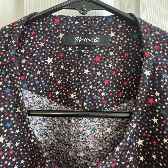 Madewell Top Womens Small Star Print Peplum Ruffle Hem Button Blouse - Picture 2 of 8